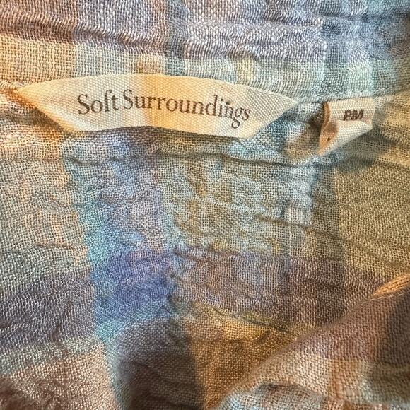 Soft Surroundings Linen Plaid Button Up Shirt Blue Pastel Gauzy Rainbow Fall - Picture 3 of 7